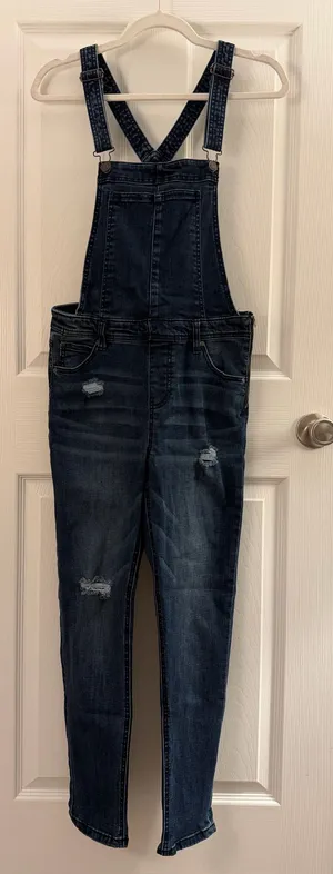 Celebrity Pink Denim Dark Wash Distressed Jean Skinny Overalls thumbnail 1