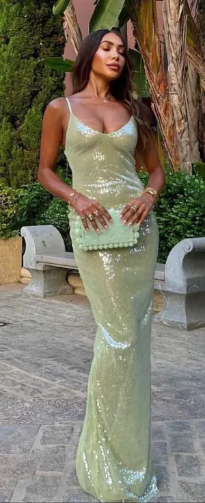 Oh Polly Marlena Sequin Maxi Dress - Light Green thumbnail 1