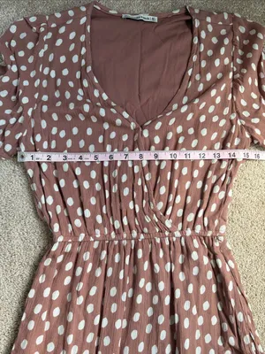 Abercrombie & Fitch Mauve Pink Polka Dot Faux Wrap Mini Dress. Size Medium thumbnail 8