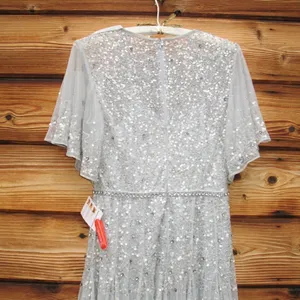 Mac Duggal Light Blue Size 6 Beaded Sequin Rhinestone High Neck MIDI Dress Gown thumbnail 10