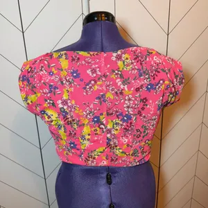 AFRM Myla Corset Womens Large Pink Floral Short Sleeve Open Front Crop Top thumbnail 3