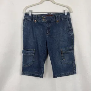 Jones Wear Jeans Cargo Shorts Womens‎ 8 Stretch Utility Multi Pocket Blue Denim thumbnail 2