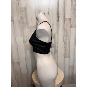 Jitren Clothing Black Faux Leather Spaghetti Strap Crop Top – Size Medium NWT thumbnail 3