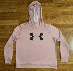 Under Armour Cold Gear Hoodie Women’s Size XL Loose Fit Pink Quilted Gray Logo thumbnail 1