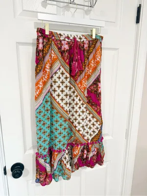 Boho Patchwork Large Midi Skirt Ruffle Festival Hippie Artsy thumbnail 6