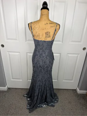 Azazie Atelier Sz 4 Blue Floral Satin Cowl Neck Mermaid Formal Gown NWT thumbnail 7
