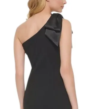 Eliza J Satin Bow One Shoulder Long Formal Dress Black Size 4 thumbnail 4
