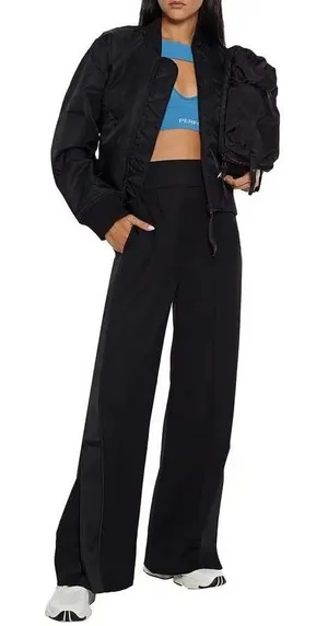 Reebok Victoria Beckham Pants‎ Women Small Black Wool Snap Side Satin Wide Leg thumbnail 1