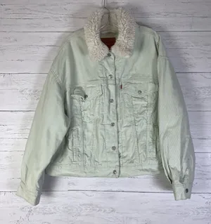 Levi’s Women’s Sherpa Corduroy Trucker Jacket Mint Green 1X thumbnail 1