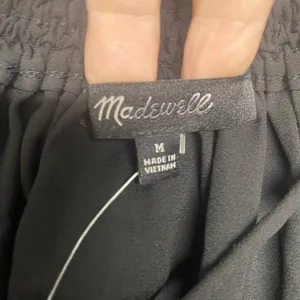 Madewell Top Womens Medium Long Sleeve Tie Neck Jet Black Ruffle Blouse NY328 thumbnail 4