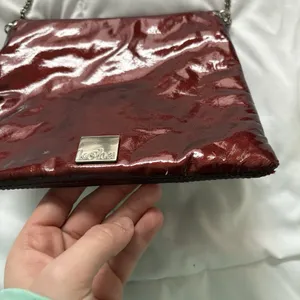 KOOBA Envelope Style Patent Leather Clutch Crossbody Shoulder‎ Chain Dark Red thumbnail 11