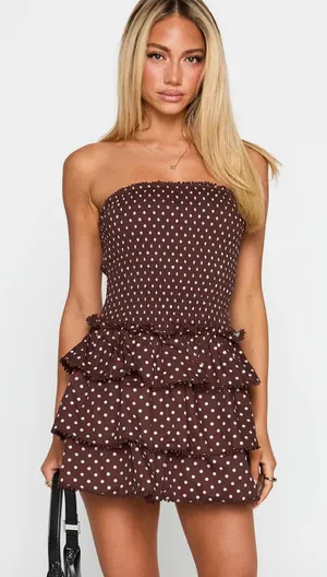 Princess Polly Brown Polka Dot Strapless mini Dress Sz 8 thumbnail 1