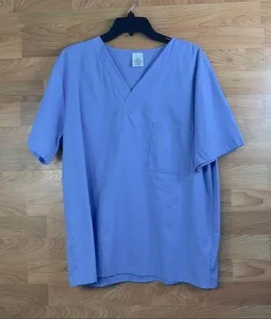 Blue Medium Scrub Top Short Sleeve V-Neck with Front Breast Pocket thumbnail 1
