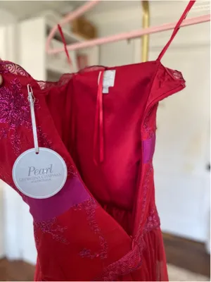 Pearl‎ Marchesa Mini Dress Red Strapless Embroidered Tulle Cocktail Glamour Luxe thumbnail 5