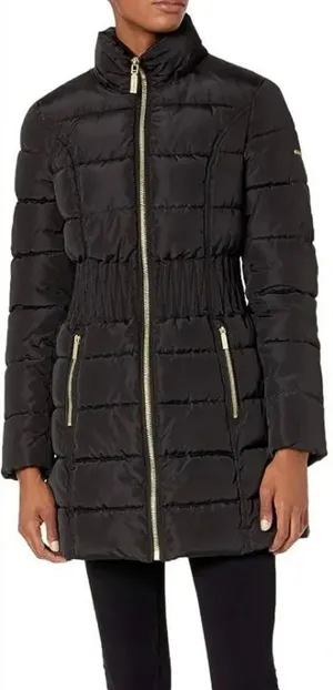Laundry Shelli Segal black cinched smocked waist puffer jacket XL thumbnail 1