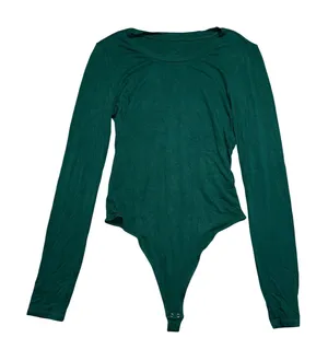 Vitality Bodysuit Womens Medium Green Excellent Long Sleeve Crew Neck Thong Snap thumbnail 1