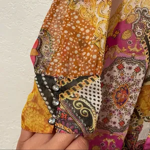 V Cristina Abstract Sheer Blouse Size Medium Multicolor​‎ Yellow thumbnail 5