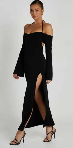 NWT MESHKI Tia Slinky Off Shoulder Maxi | Dress Black Size M thumbnail 1