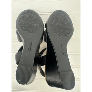 Clarks Collection Tulip Gem Black Leather Wedge Sandals Womens 8.5‎ Career thumbnail 9