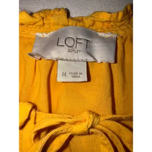 LOFT Yellow Eyelet‎ Tiered Mini Dress Womens Medium Tie Neck Flutter Sleeve thumbnail 6