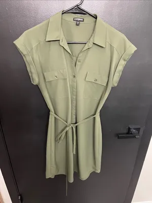 Express Olive Utility Button-Down Shirt Dress thumbnail 2