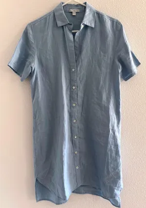 James Perse Standard Shirt Dress Womens 1 Blue Linen Minimalist‎ Capsule Classic thumbnail 1