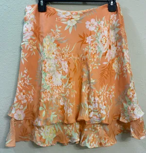 Jones New York Flowy Orange Silk Floral Ruffle Tiered Mini Skirt Size 10 Petite thumbnail 6