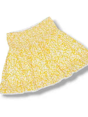 Lost + Wanderer Floral Lace Hem Smocked Waist Mini Skirt Yellow White XL Cottage thumbnail 12