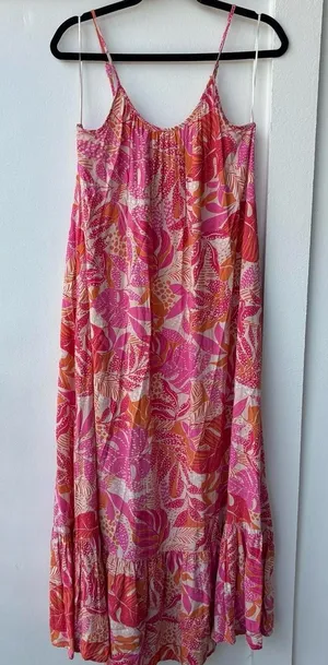 Pink and orange floral maxi dress with cami straps thumbnail 1