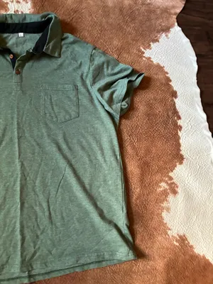 Army green men's polo from Amazon size large More fitted 95% cotton 5% spandex thumbnail 2