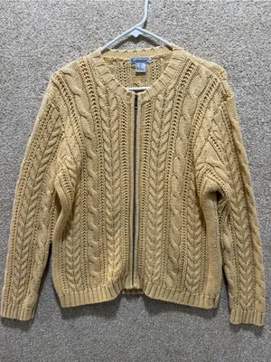 Vintage Gallagher cable knit cardigan zip sweater ramie cotton fisherman grandpa thumbnail 1