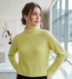 LINE the Label Women’s LongSleeve Ribbed Pointelle Mock Neck Cropped Sweater XS thumbnail 1