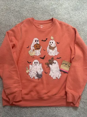 Orange Halloween Ghosts Sweatshirt Size M thumbnail 2