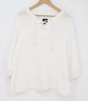 JM Collection Top Womens L Peasant Lace Up White Gauze 3/4 Sleeve Good thumbnail 1