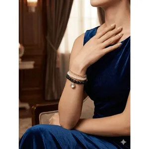 New! Isaac Mizrahi New York 3 Stack Bracelet Set Faux Pearl Beads Gold Chain thumbnail 2