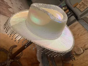 Holographic Rhinestone Fringe Western Cowgirl Hat Festival costume Halloween thumbnail 5