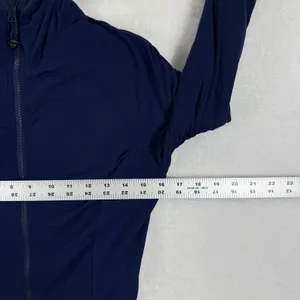 Lululemon Reversible Navy Blue Hooded‎ Zip Up Athletic Jacket Thumbholes Size 10 thumbnail 2