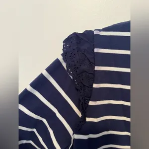 J Crew Navy and White Striped Long Sleeve Tee with Ruffle thumbnail 4