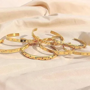 Boutique NEW Heavy 18k Gold Simulated Diamond Stars Bangle Cuff Bracelet‎ Sz Adjustable thumbnail 10