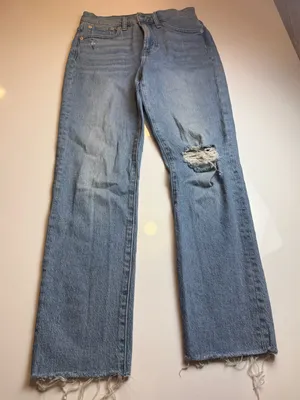 Madewell Jeans Perfect Vintage Straight Jean Light Wash Distress Raw Hem Size 26 thumbnail 4