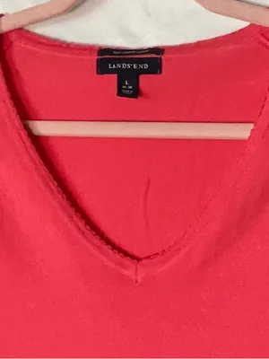 Lands End Coral V-Neck Top Size Large ~ Comfort Casual ~‎ Women’s Fall Shirts thumbnail 2