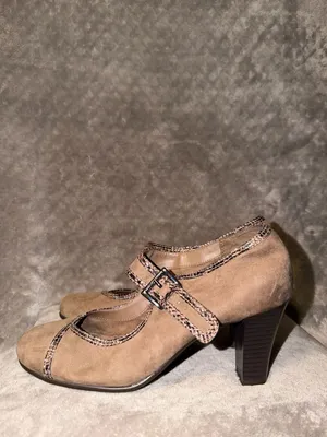 Aerosoles Water Roll Taupe Comfort Pump Mary Jane Snakeskin Trim Suede Heels thumbnail 5