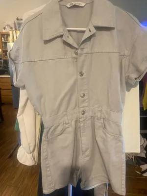 Shimmery Light Gray Short Sleeve Zara romper thumbnail 1