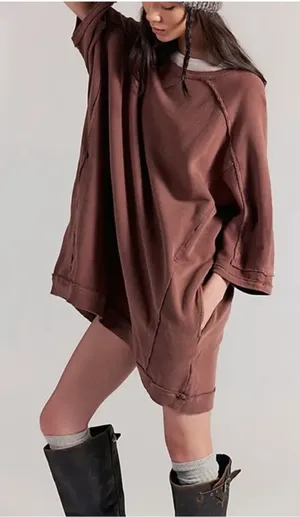 Free People Mari Muscle Pullover - Umber Earth Brown - Small thumbnail 1