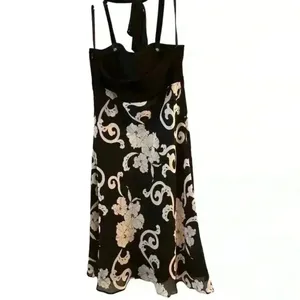 White House Black Market Women's Halter Neck Floral Dress Size 8 Black‎ thumbnail 9