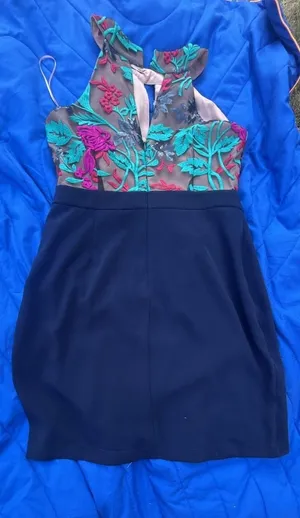 Harlyn Floral Embroidered Halter Keyhole Cocktail Dress with Tulip Wrap Skirt thumbnail 9