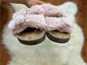 Magellan Outdoors Rose Pink Fuzzy Slip On Sandals thumbnail 3