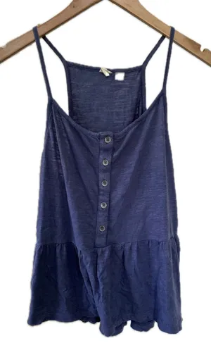 Roxy Women's 100% Cotton Navy Peplum Spaghetti Tank Racerback Top M thumbnail 1