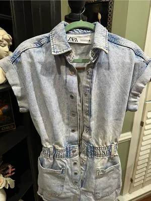 ZARA Light Blue Acid‑Wash Denim Romper – Size XS (Fits Small) thumbnail 4
