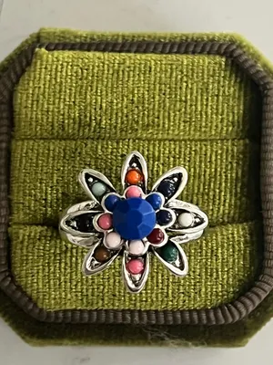 Multicolor Flower Cluster Ring with Blue Center - Size 9 NWT thumbnail 2
